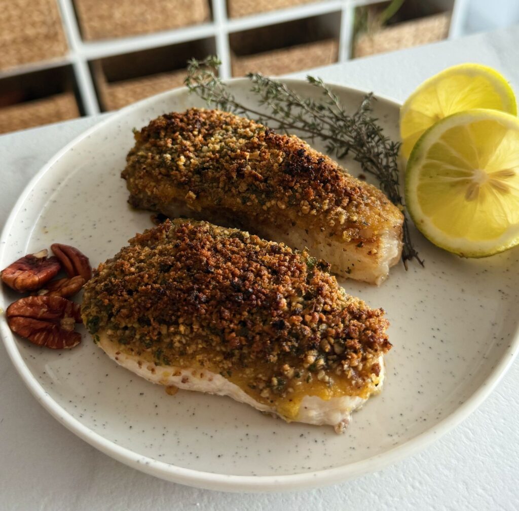Greater Amberjack with crushed pecans