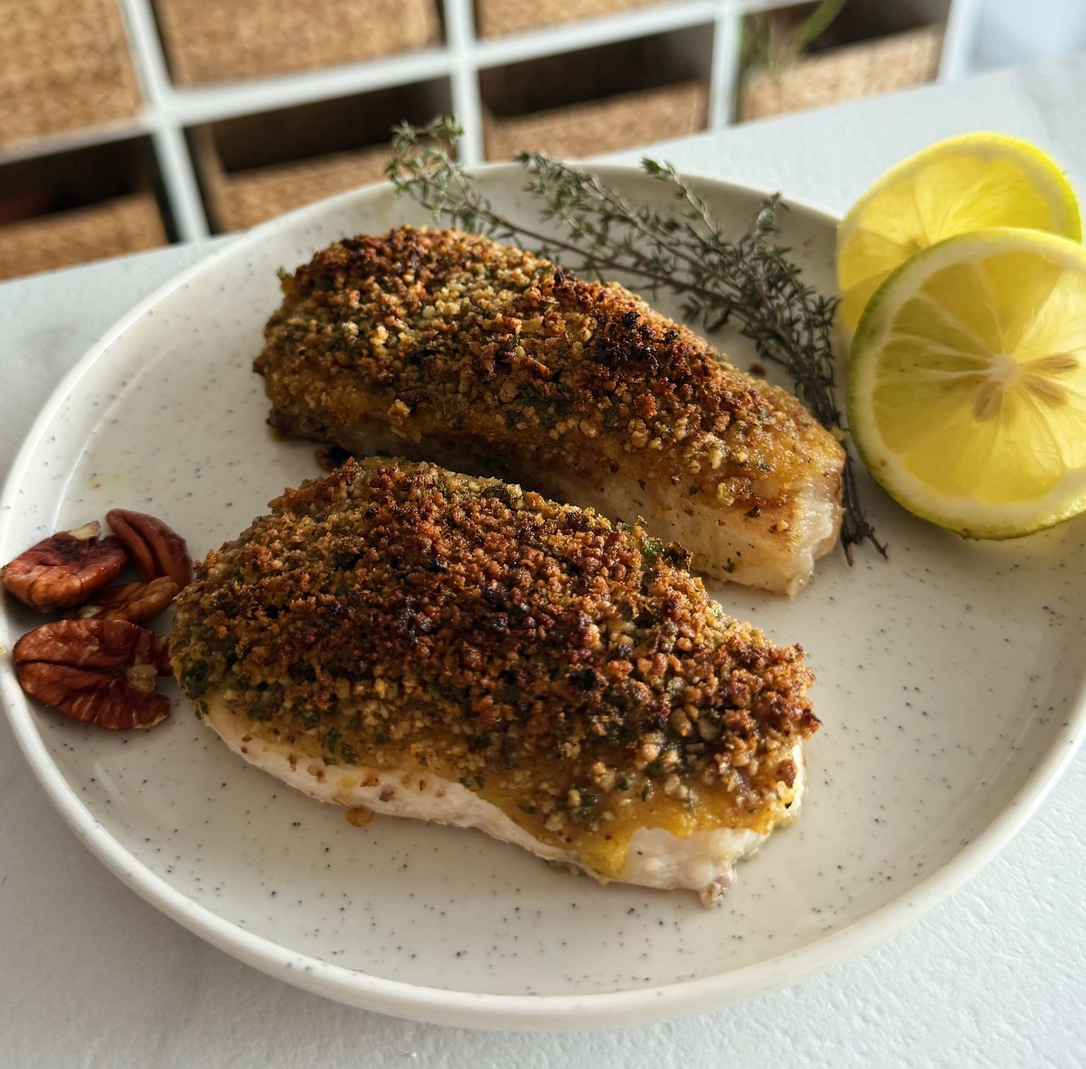 Greater Amberjack with crushed pecans