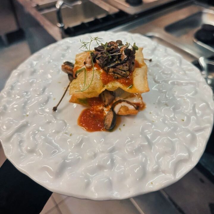 crispy fried horse mackerel lasagna